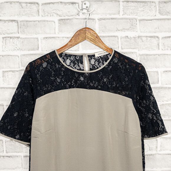 MARINA RINALD Large Lace Trim Blouse Gray Black Color-Block Large - Picture 5 of 7